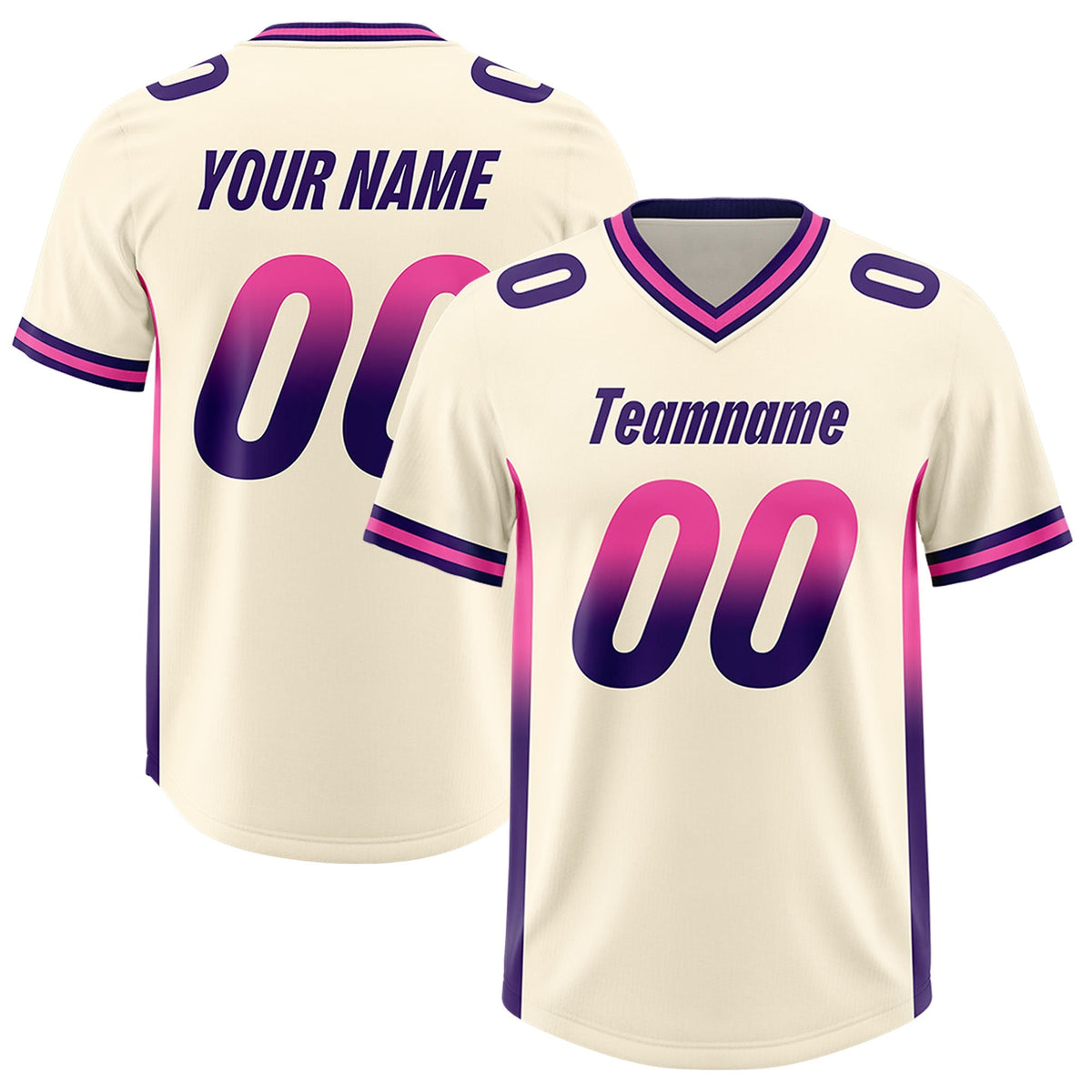 Custom Cream Pink and Purple Sides Gradient Fashion Personalized Team American Football Jersey