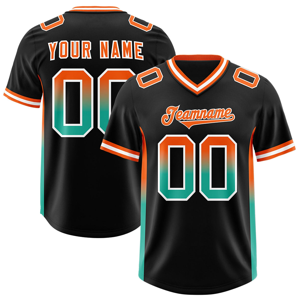 Custom Black Orange and Bright Green Sides Gradient Fashion Personalized Team American Football Jersey