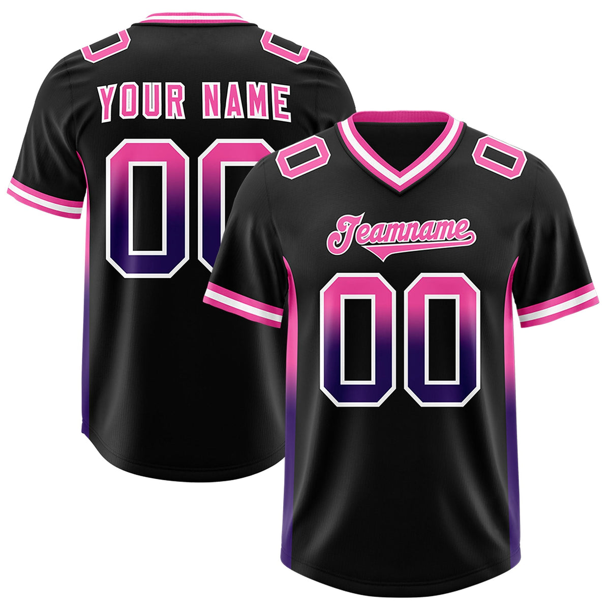 Custom Black Pink and Purple Sides Gradient Fashion Personalized Team American Football Jersey