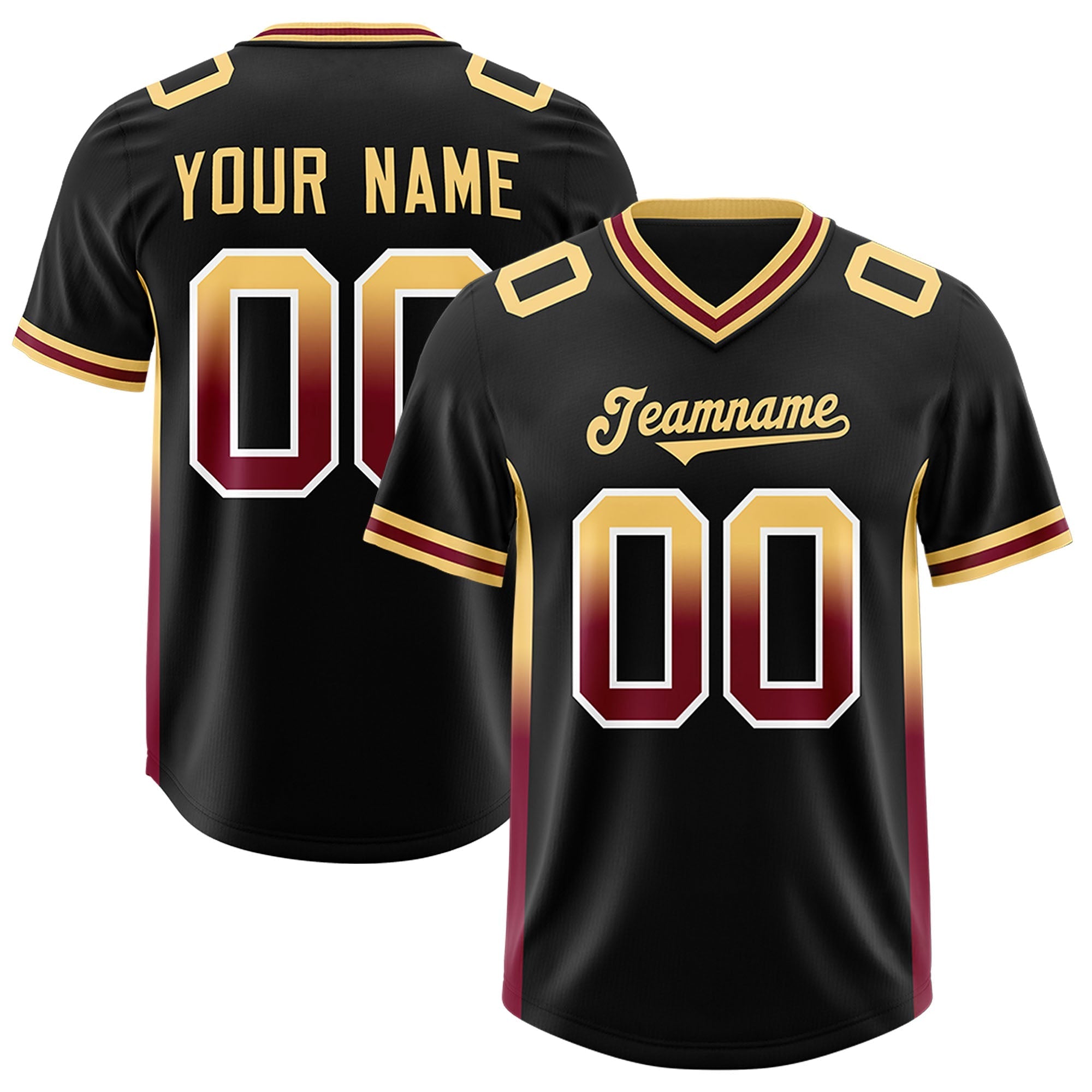 Custom Black Khaki and Cardinal Sides Gradient Fashion Personalized Team American Football Jersey