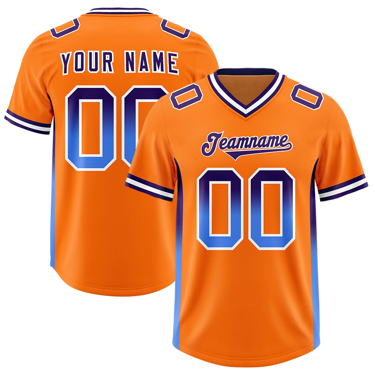 Custom Orange Purple and Powder Blue Sides Gradient Fashion Personalized Team American Football Jersey