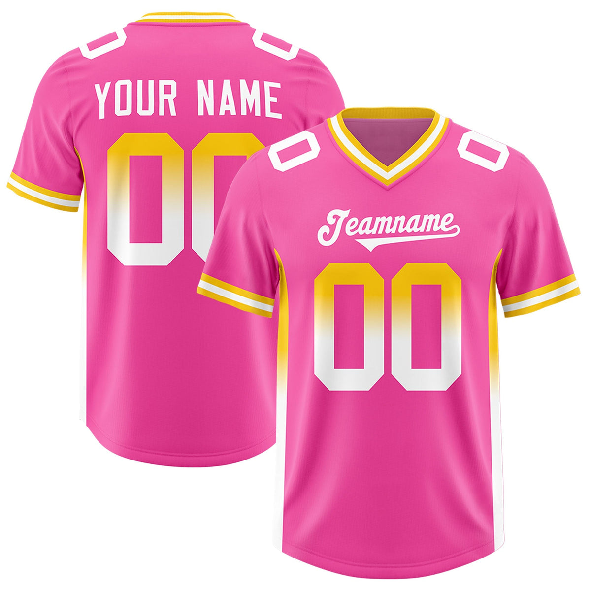 Custom Pink Gold Sides Gradient Fashion Personalized Team American Football Jersey