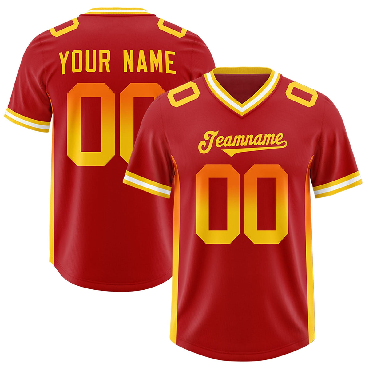 Custom Red Orange and Gold Sides Gradient Fashion Personalized Team American Football Jersey