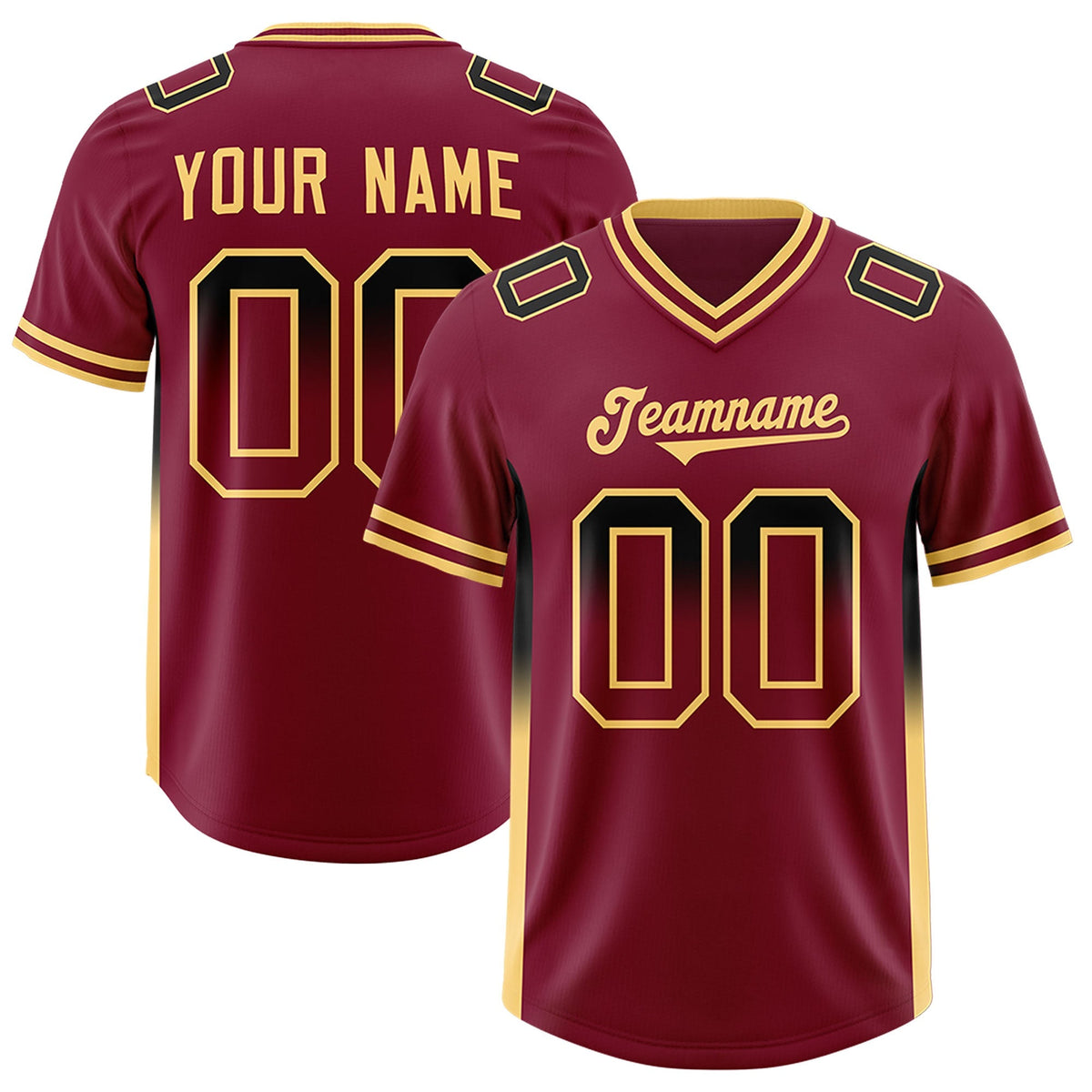 Custom Cardinal Black and Khaki Sides Gradient Fashion Personalized Team American Football Jersey