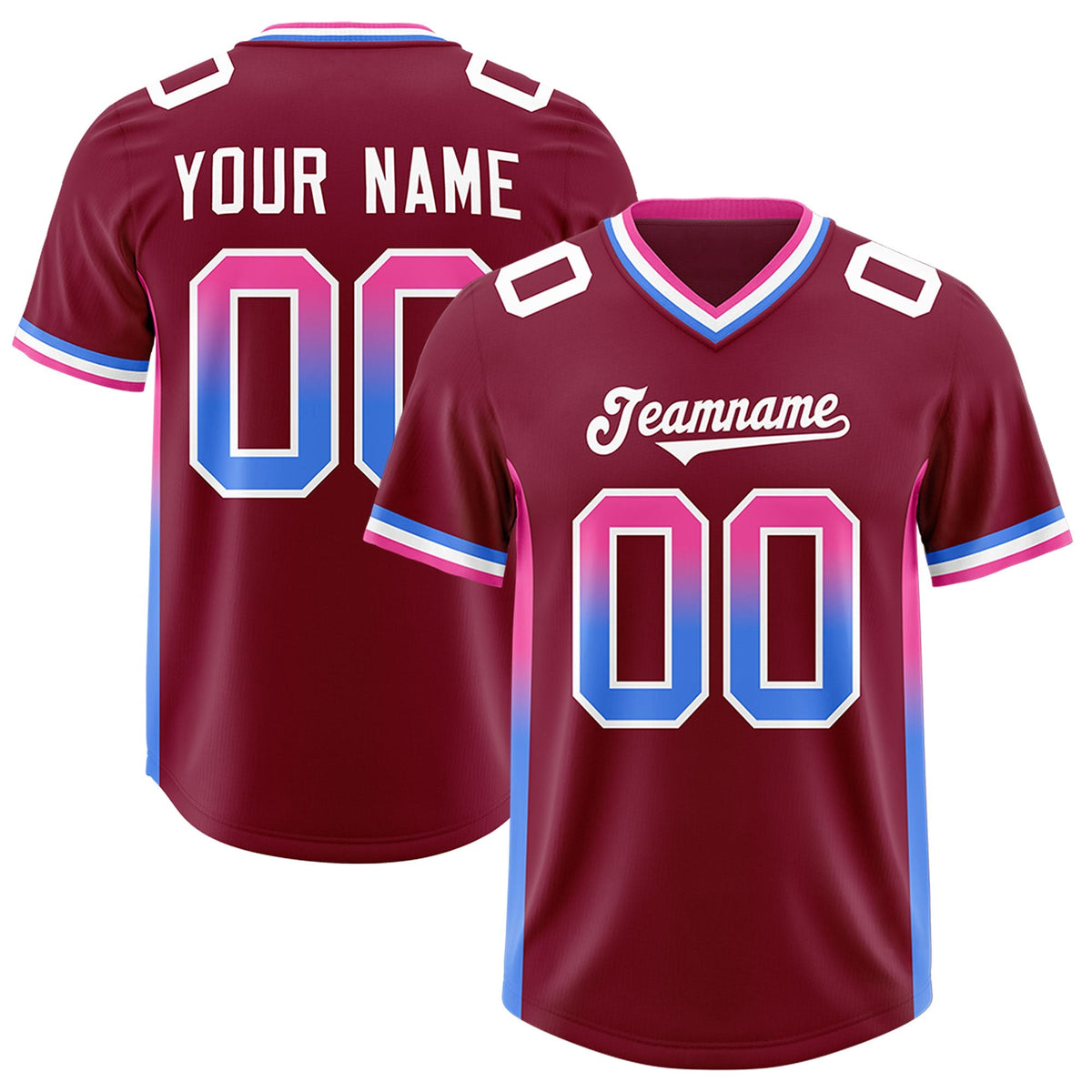 Custom Cardinal Pink and Powder Blue Sides Gradient Fashion Personalized Team American Football Jersey