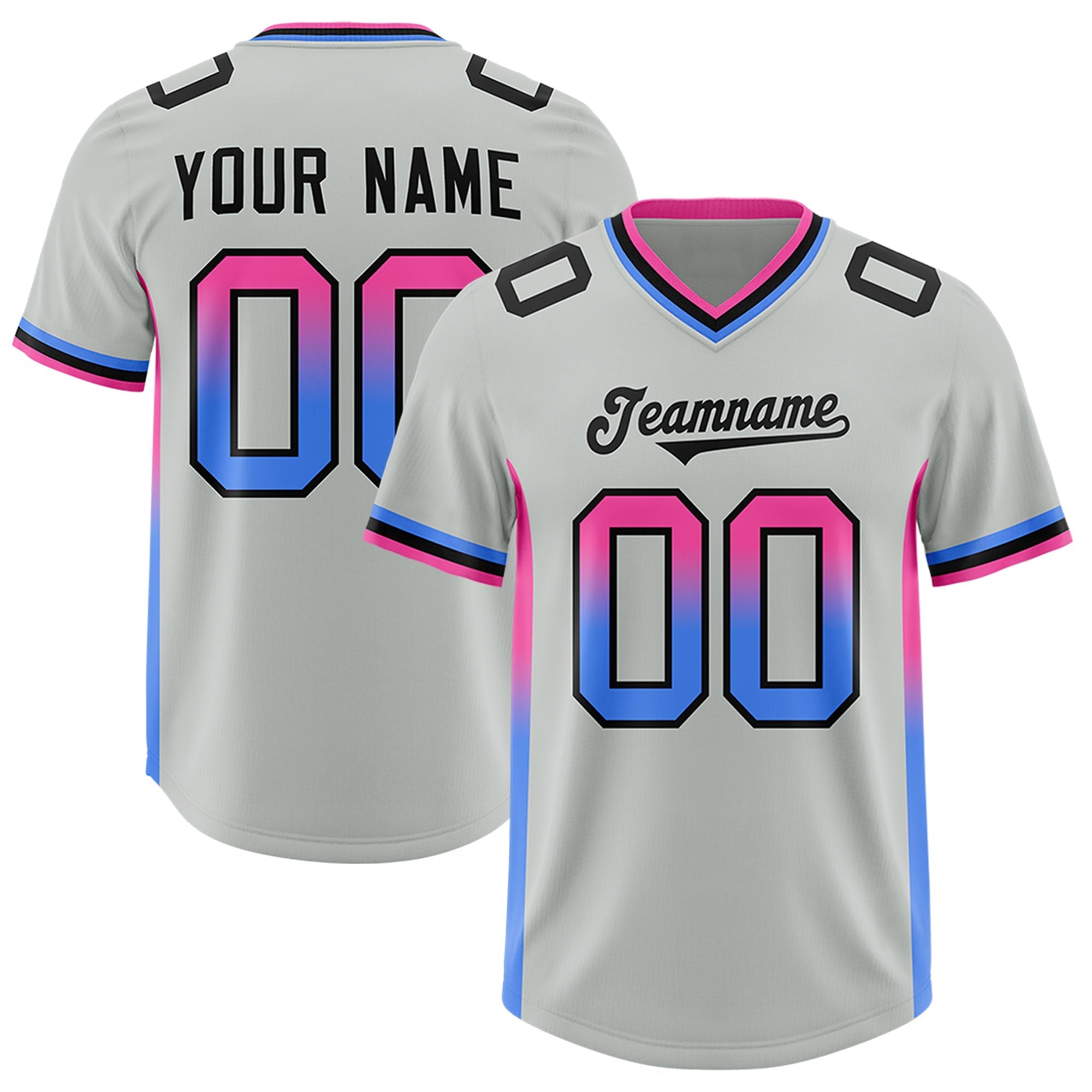 Custom Gray Pink and Powder Blue Sides Gradient Fashion Personalized Team American Football Jersey