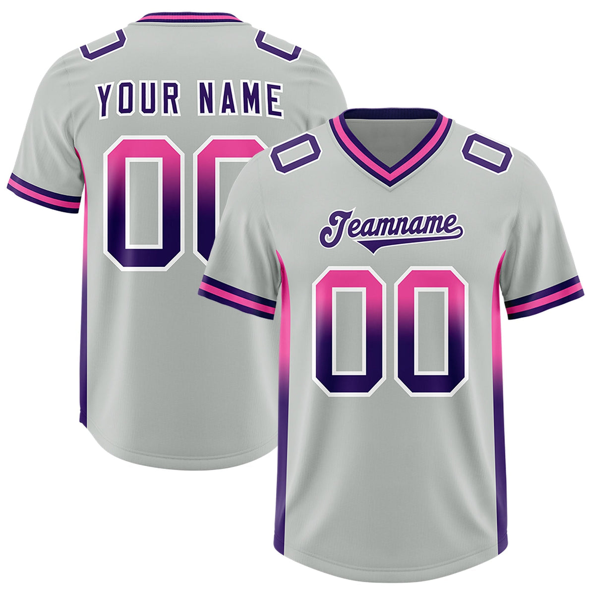 Custom Gray Pink and Purple Sides Gradient Fashion Personalized Team American Football Jersey