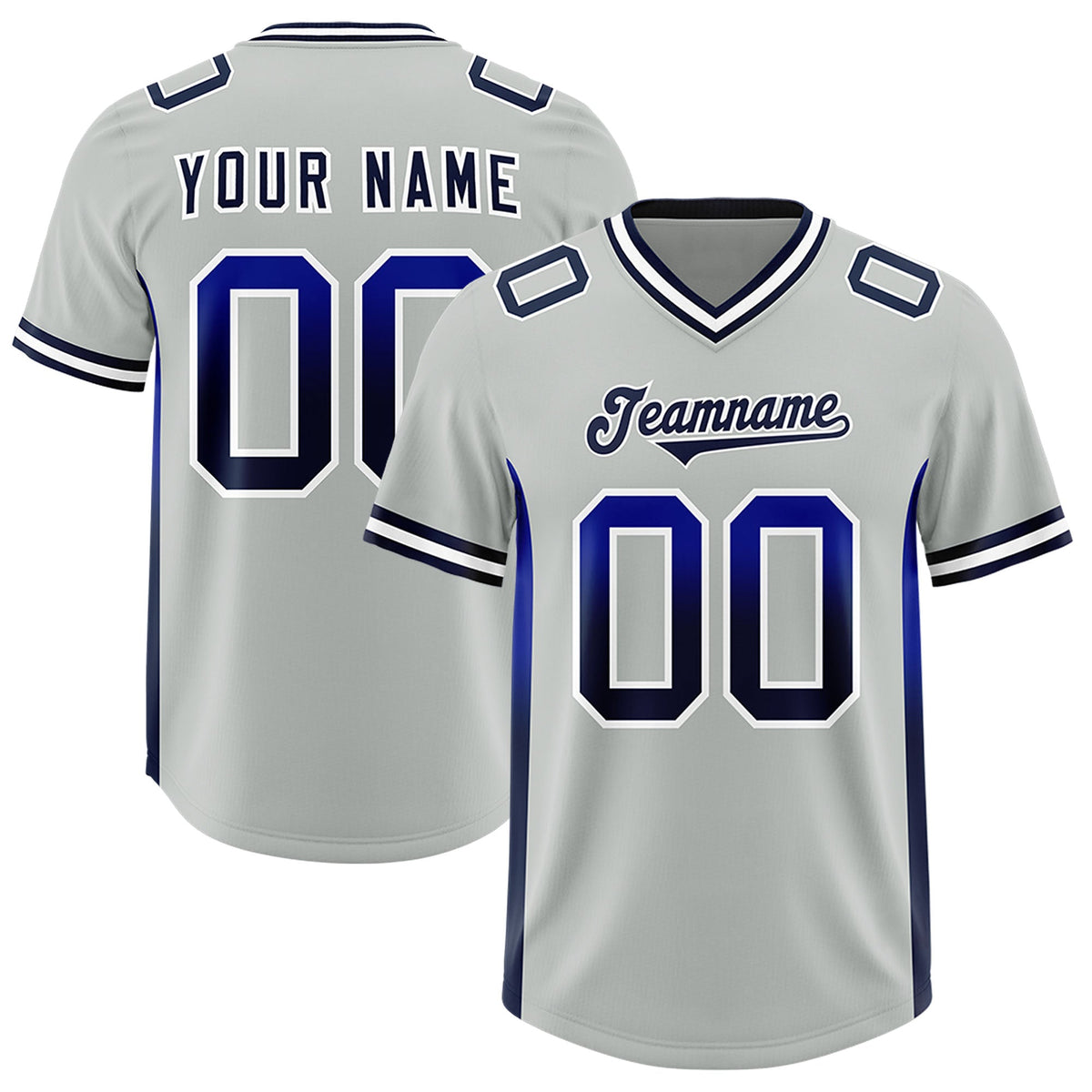 Custom Gray Royal and Navy Sides Gradient Fashion Personalized Team American Football Jersey