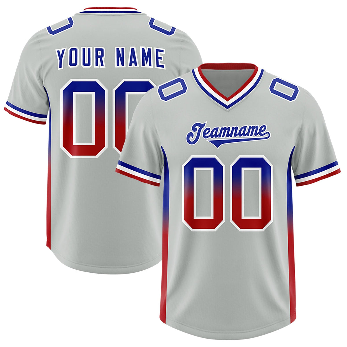 Custom Gray Royal and Red Sides Gradient Fashion Personalized Team American Football Jersey