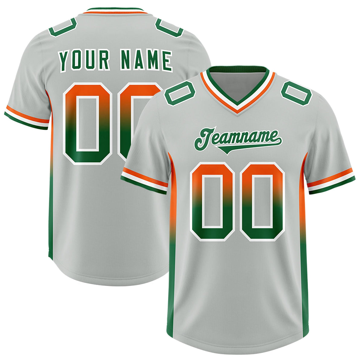 Custom Gray Orange and Kelly Green Sides Gradient Fashion Personalized Team American Football Jersey