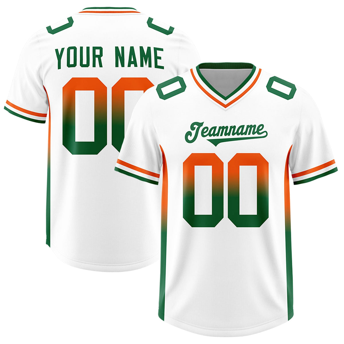 Custom White Orange and Kelly Green Sides Gradient Fashion Personalized Team American Football Jersey