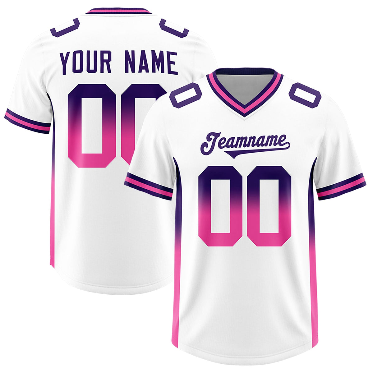 Custom White Purple and Pink Sides Gradient Fashion Personalized Team American Football Jersey