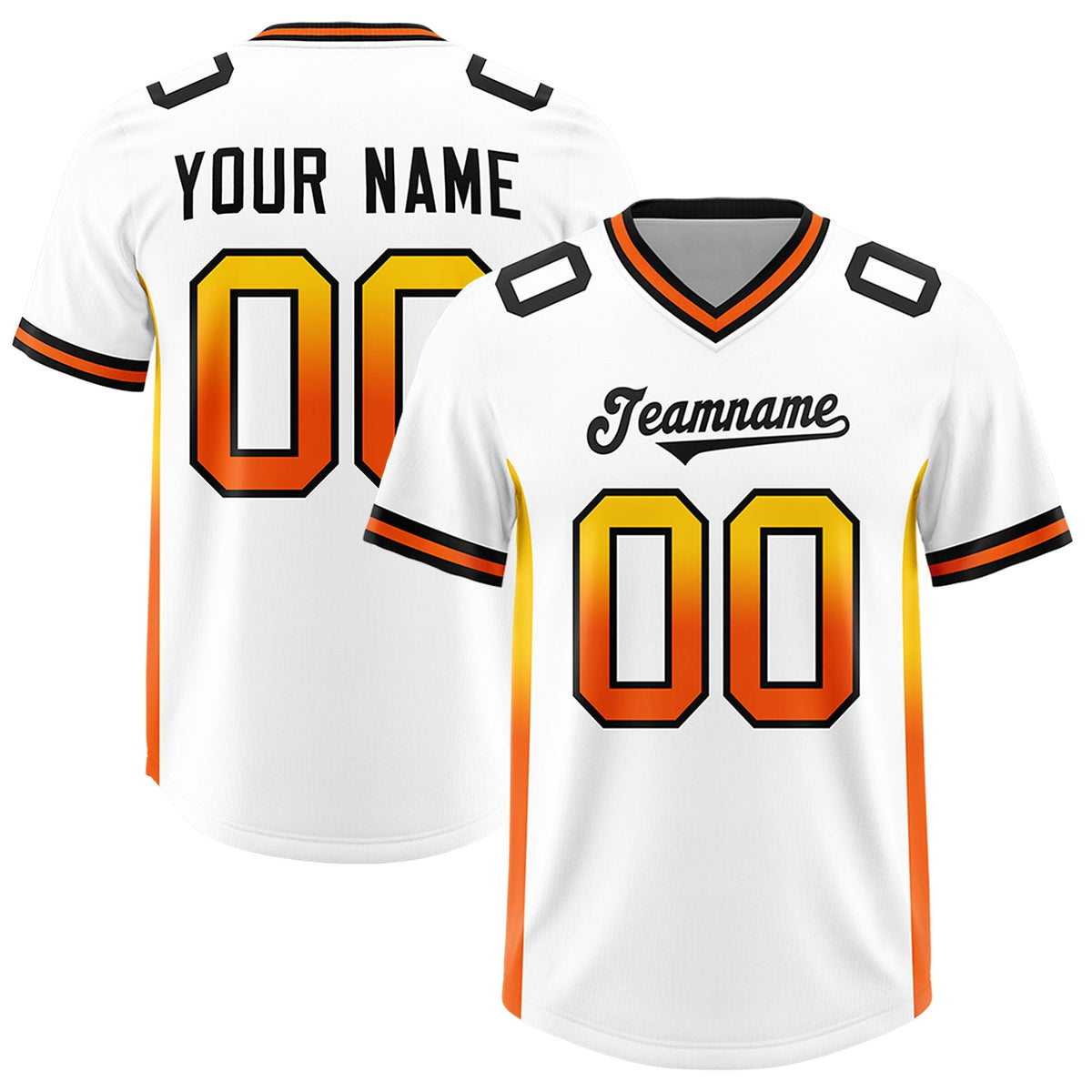 Custom White Gold Sides Gradient Fashion Personalized Team American Football Jersey