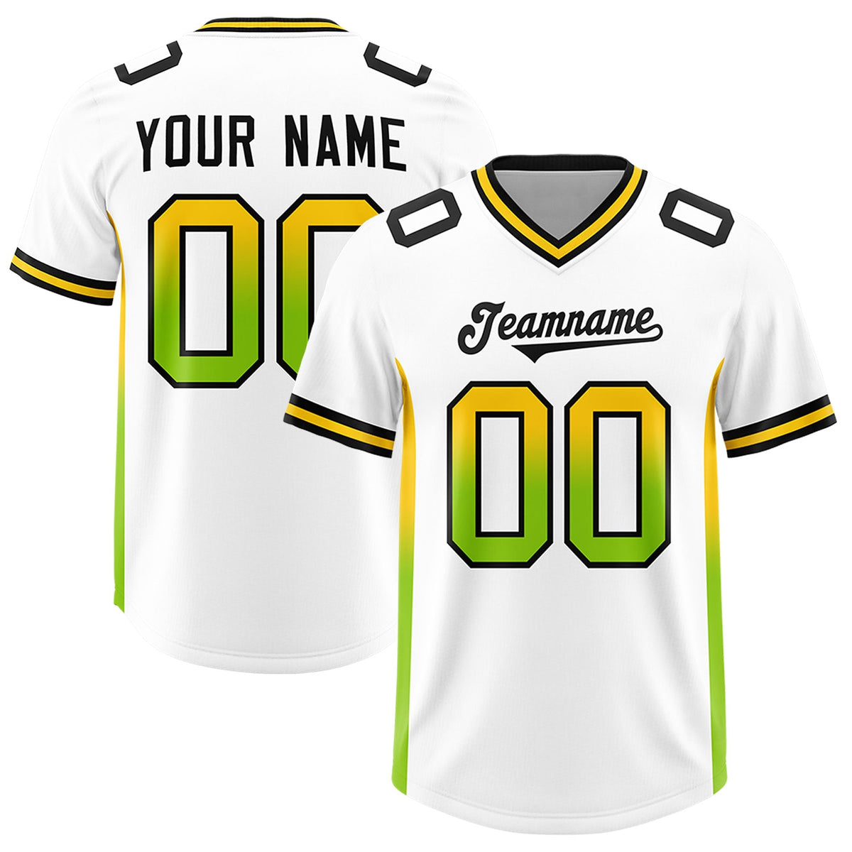 Custom White Gold Sides Gradient Fashion Personalized Team American Football Jersey