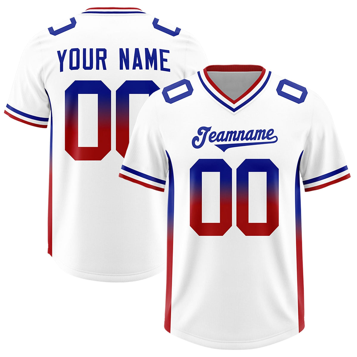 Custom White Royal and Red Sides Gradient Fashion Personalized Team American Football Jersey