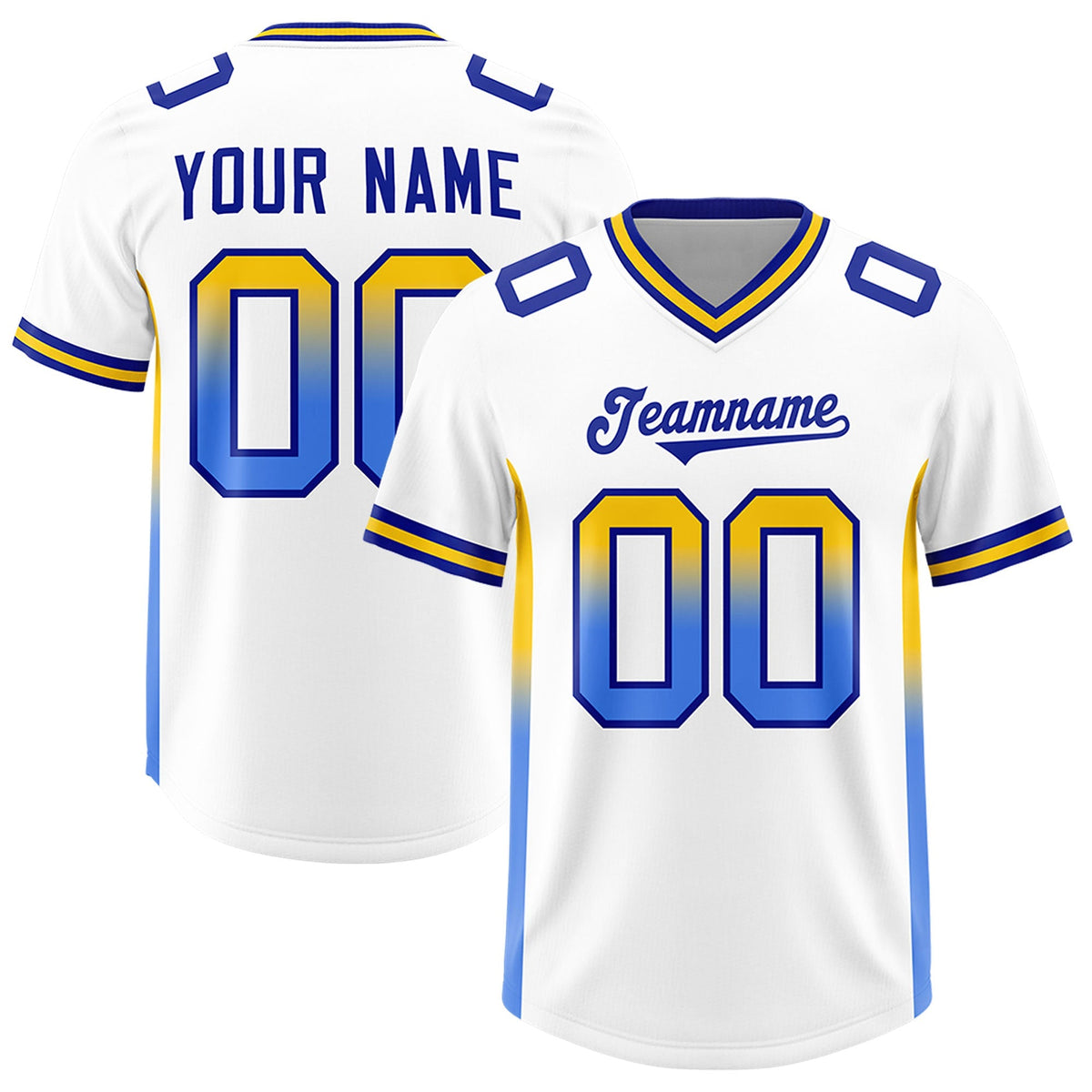 Custom White Gold Sides Gradient Fashion Personalized Team American Football Jersey