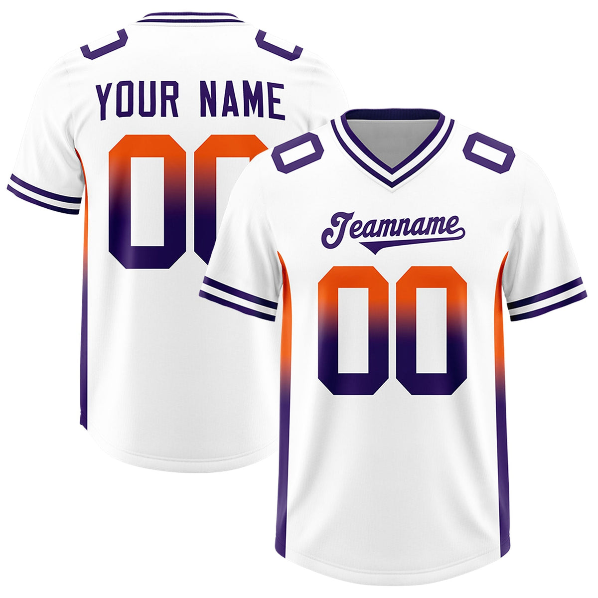 Custom White Orange and Purple Sides Gradient Fashion Personalized Team American Football Jersey