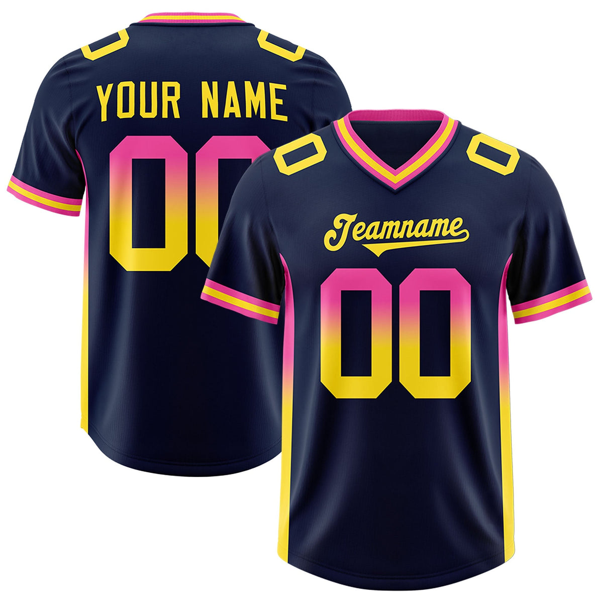 Custom Navy Pink and Gold Sides Gradient Fashion Personalized Team American Football Jersey
