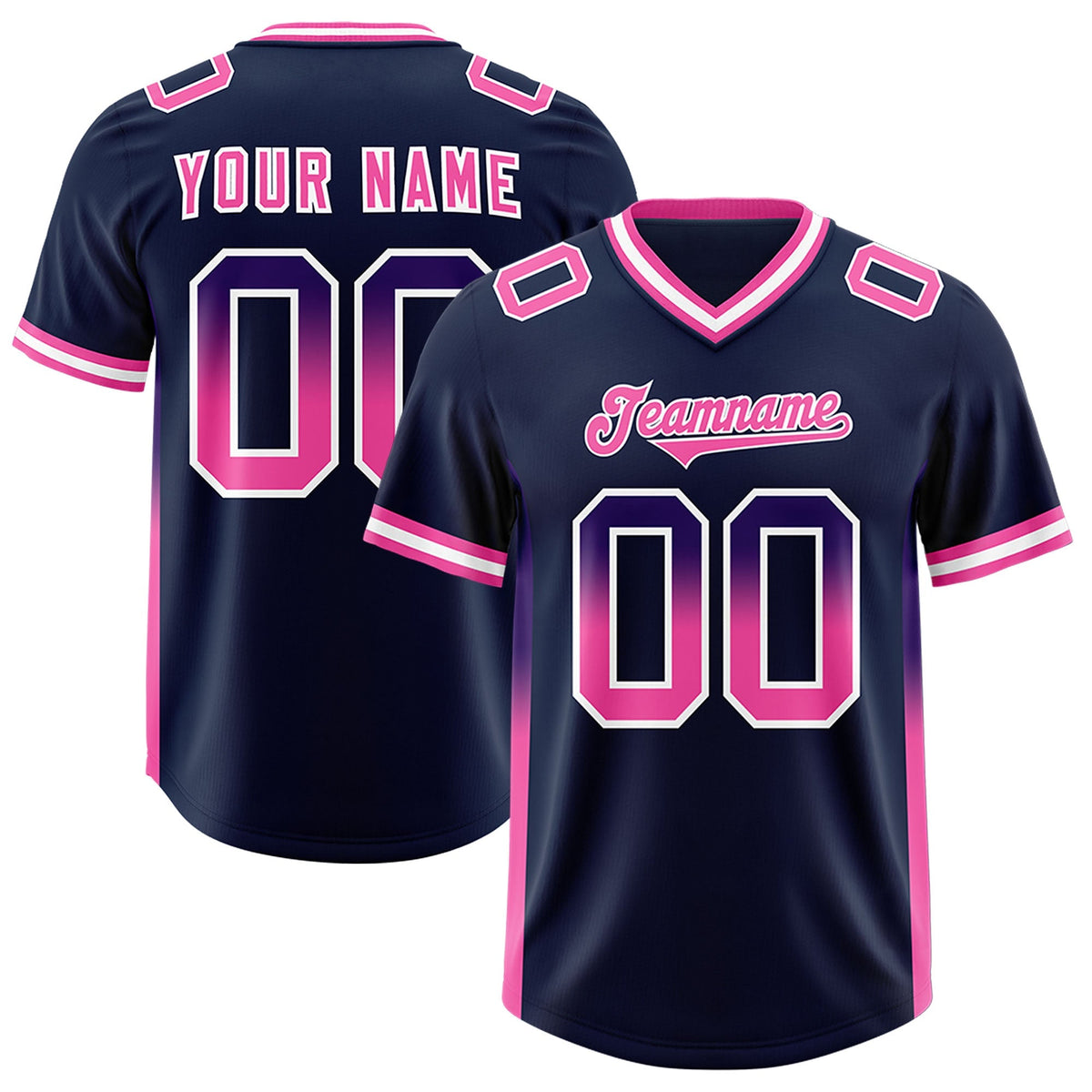 Custom Navy Purple and Pink Sides Gradient Fashion Personalized Team American Football Jersey