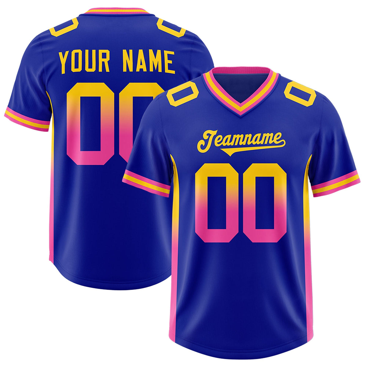 Custom Royal Gold Sides Gradient Fashion Personalized Team American Football Jersey