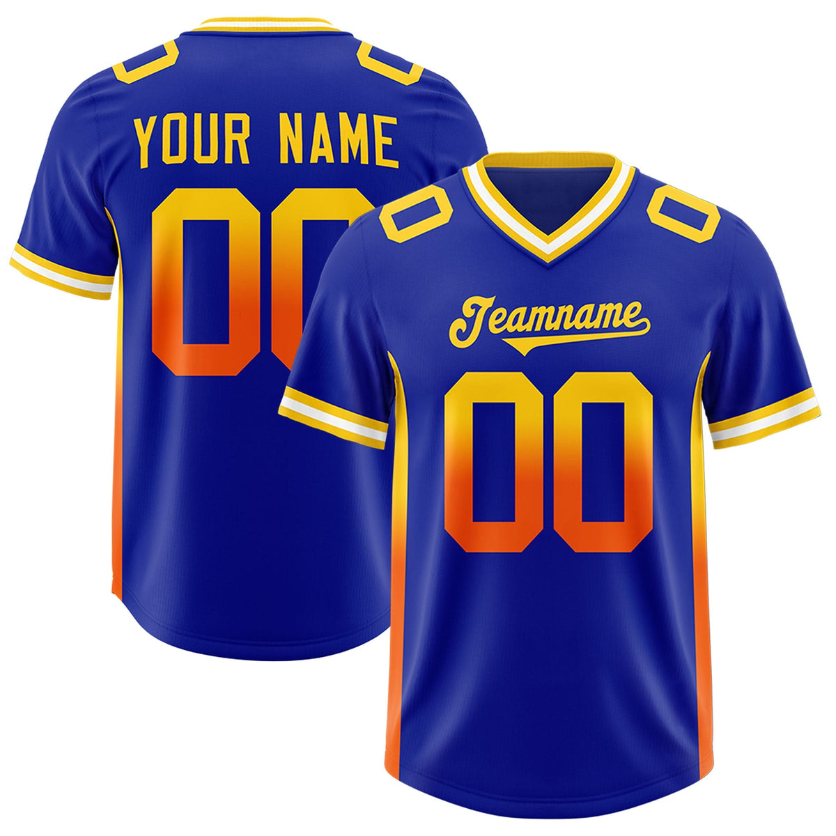 Custom Royal Gold Sides Gradient Fashion Personalized Team American Football Jersey