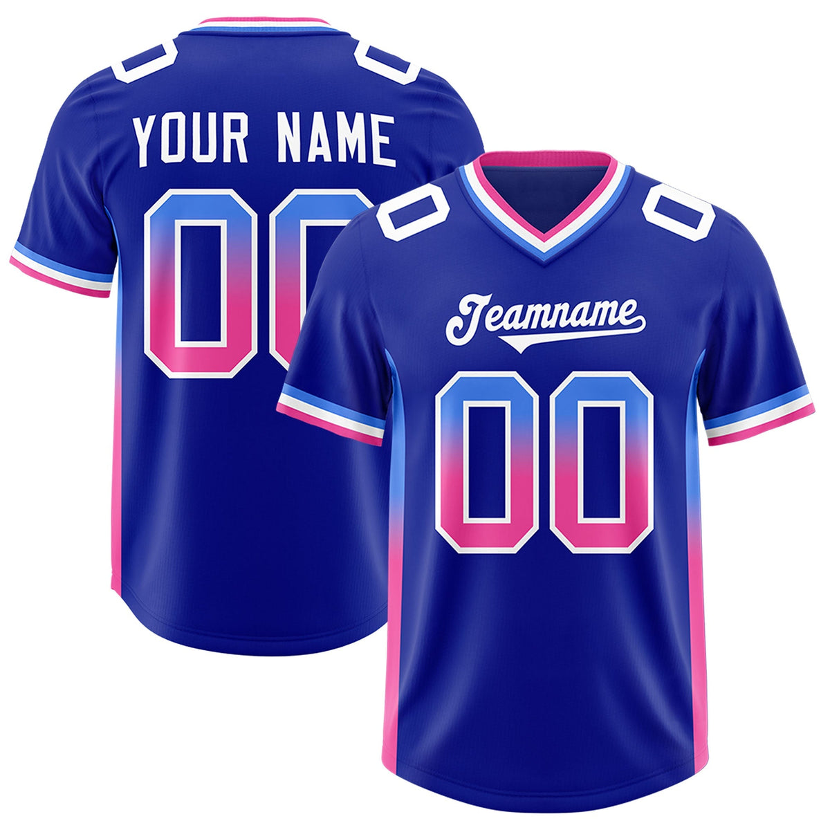 Custom Royal Powder Blue and Pink Sides Gradient Fashion Personalized Team American Football Jersey