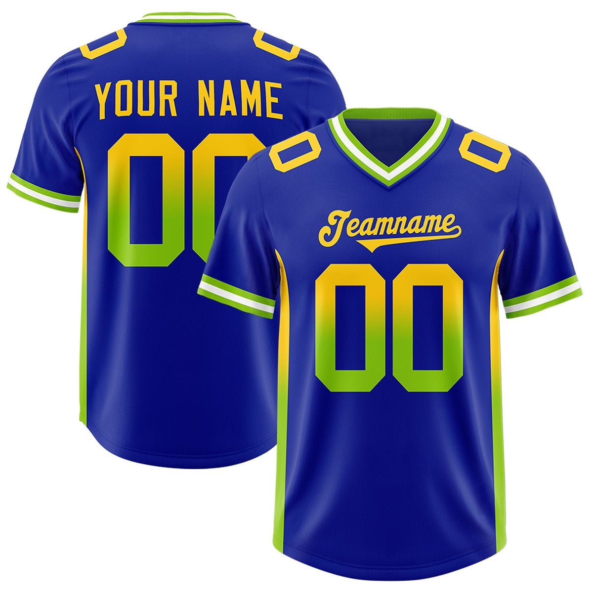 Custom Royal Gold Sides Gradient Fashion Personalized Team American Football Jersey
