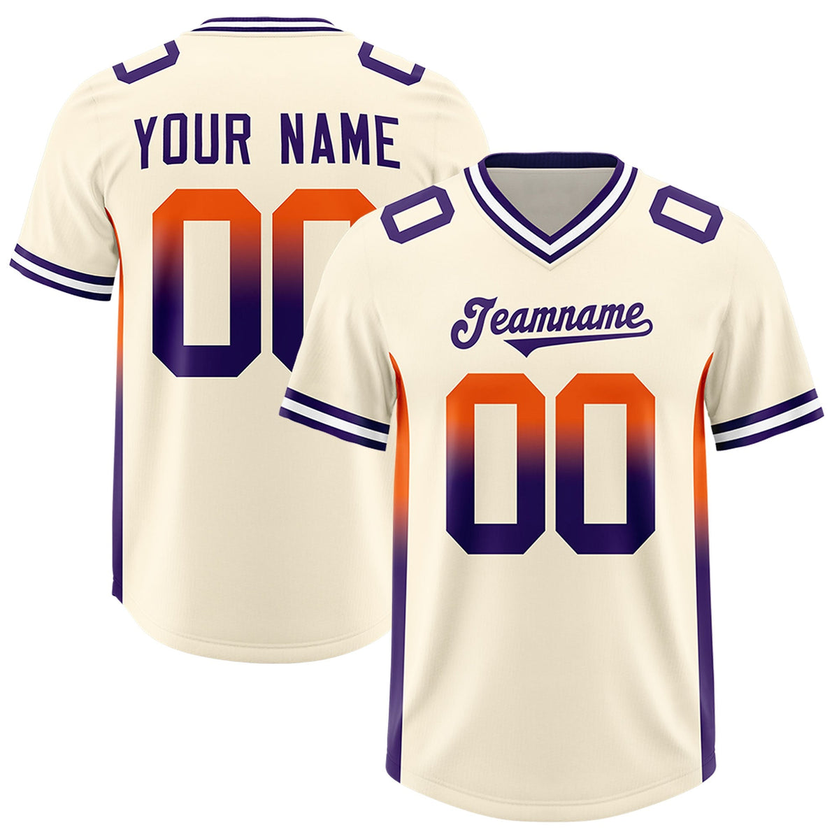 Custom Cream Orange and Purple Sides Gradient Fashion Personalized Team American Football Jersey