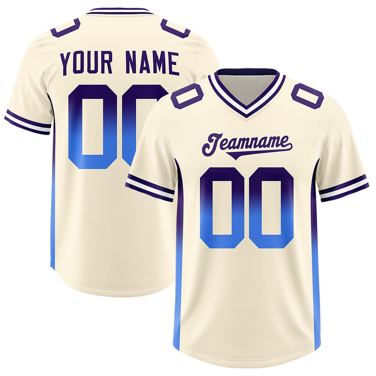 Custom Cream Purple and Powder Blue Sides Gradient Fashion Personalized Team American Football Jersey