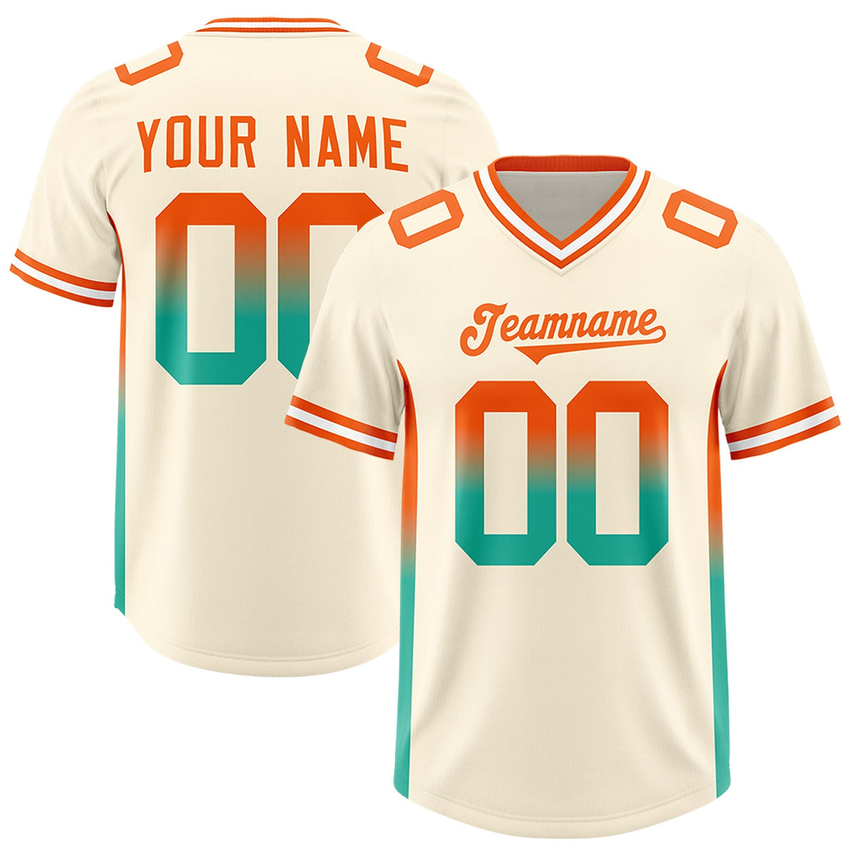Custom Cream Orange and Bright Green Sides Gradient Fashion Personalized Team American Football Jersey
