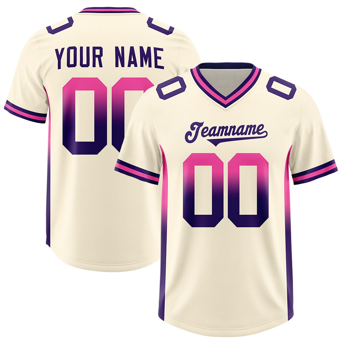 Custom Cream Pink and Purple Sides Gradient Fashion Personalized Team American Football Jersey
