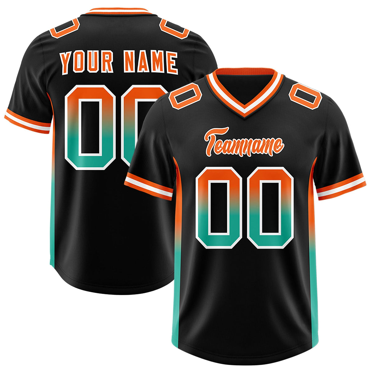 Custom Black Orange and Bright Green Sides Gradient Fashion Personalized Team American Football Jersey