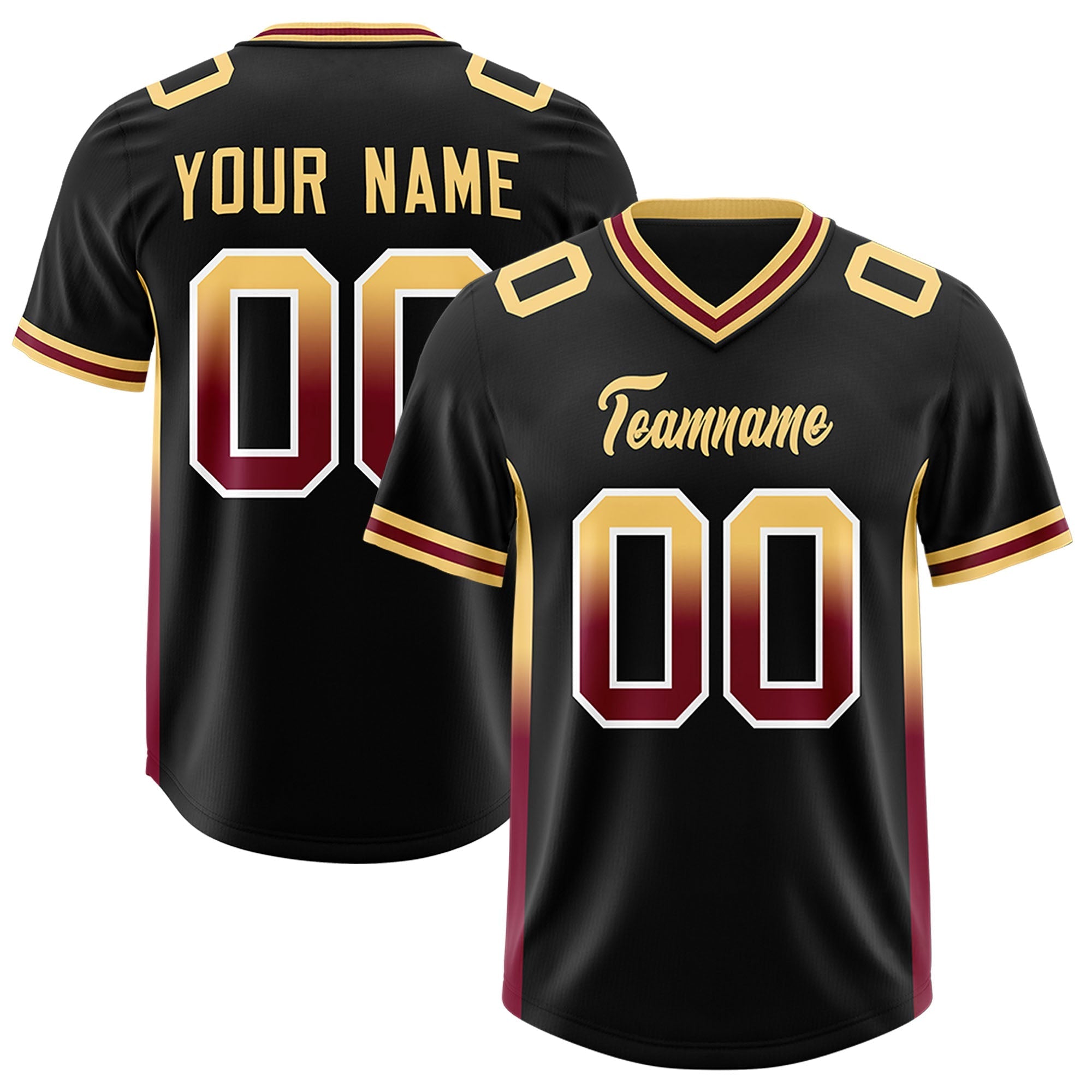 Custom Black Khaki and Cardinal Sides Gradient Fashion Personalized Team American Football Jersey