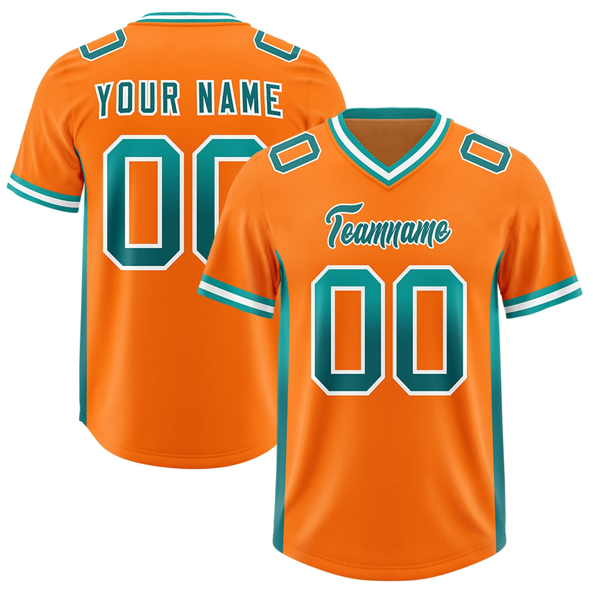 Custom Orange Aqua and Aqua Sides Gradient Fashion Personalized Team American Football Jersey
