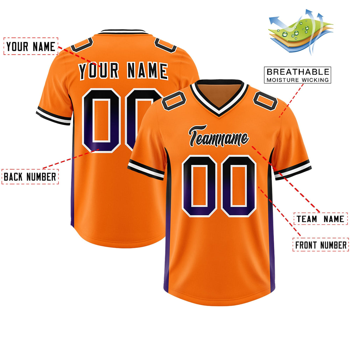 Custom Orange Black and Purple Sides Gradient Fashion Personalized Team American Football Jersey