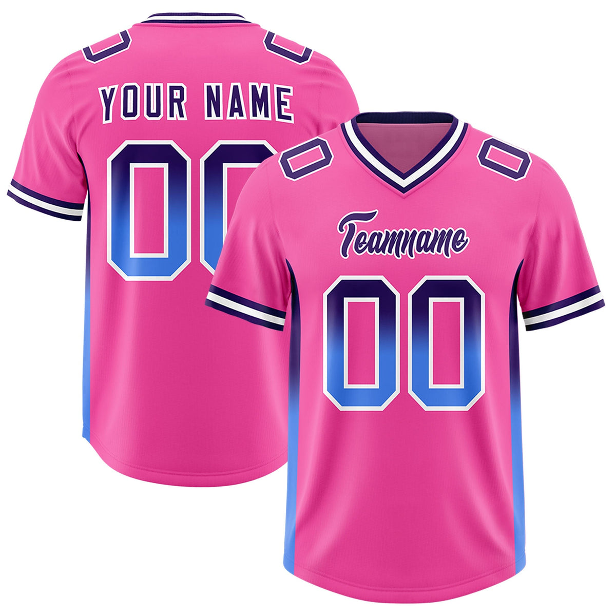 Custom Pink Purple and Powder Blue Sides Gradient Fashion Personalized Team American Football Jersey