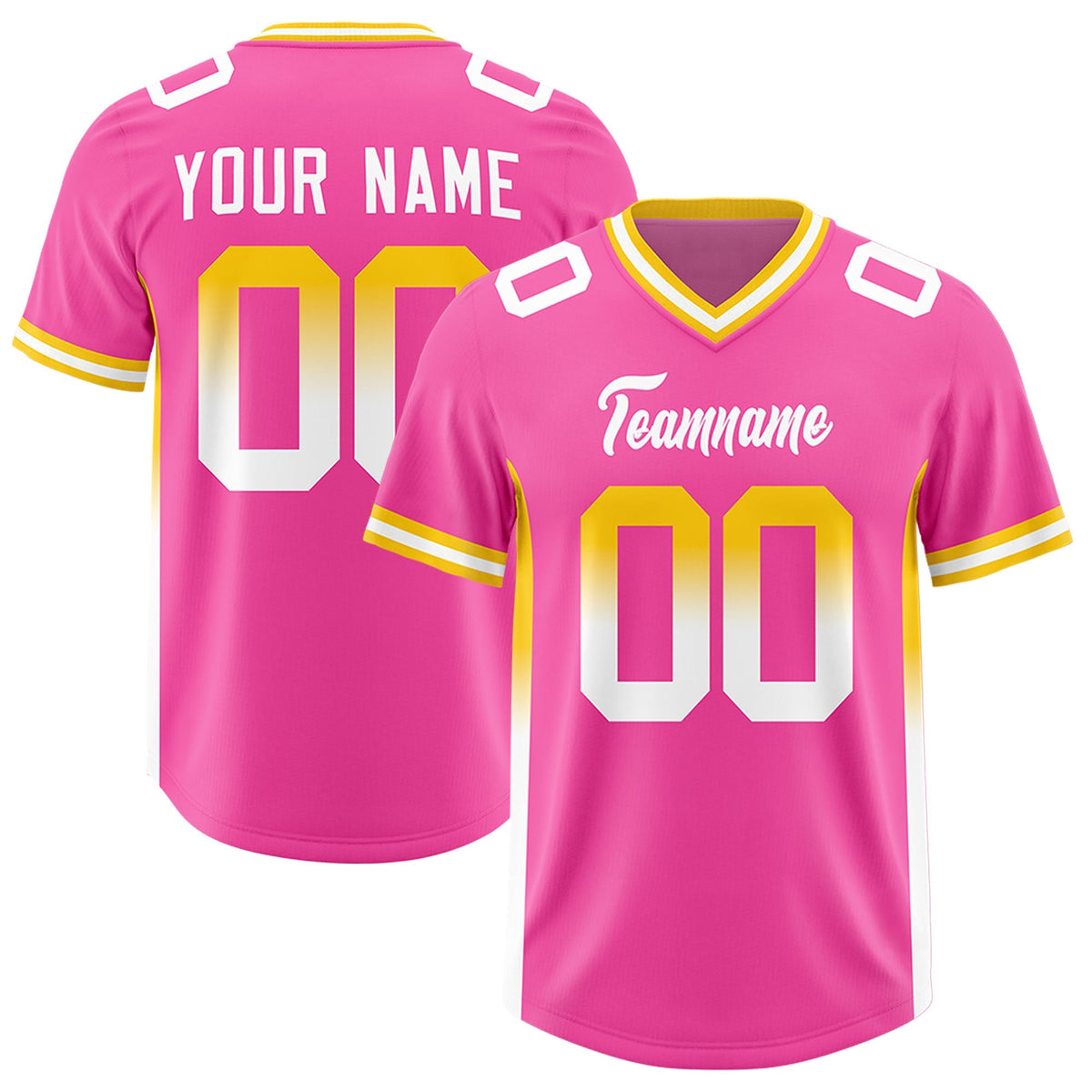 Custom Pink Gold Sides Gradient Fashion Personalized Team American Football Jersey