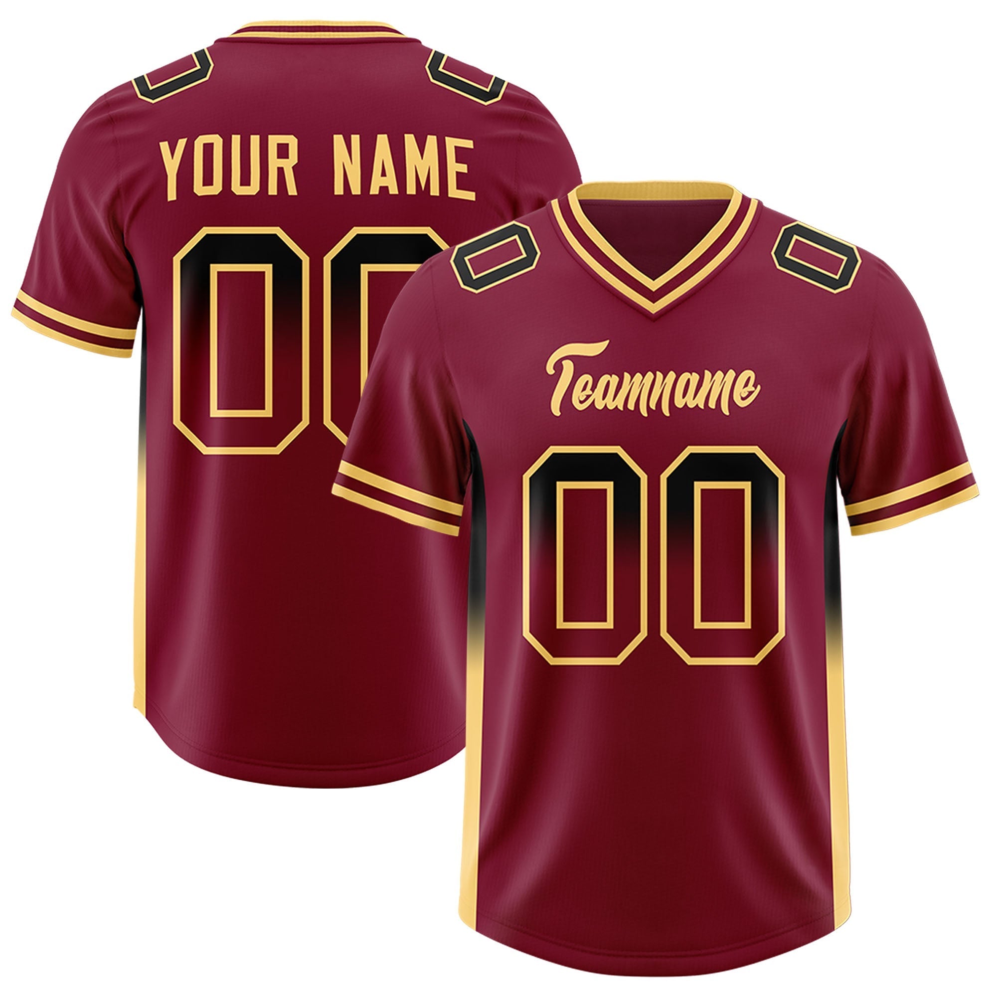 Custom Cardinal Black and Khaki Sides Gradient Fashion Personalized Team American Football Jersey