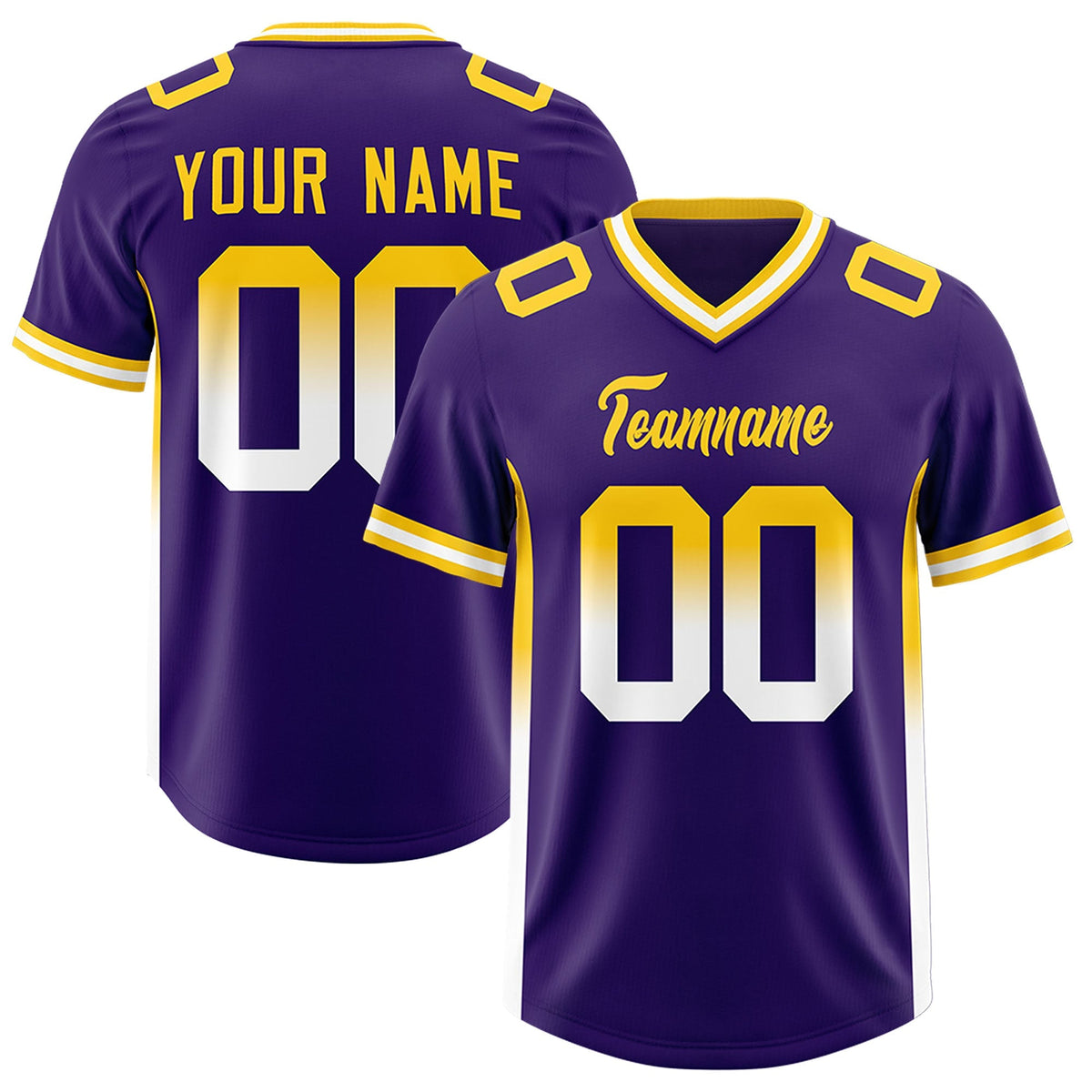 Custom Purple Gold Sides Gradient Fashion Personalized Team American Football Jersey