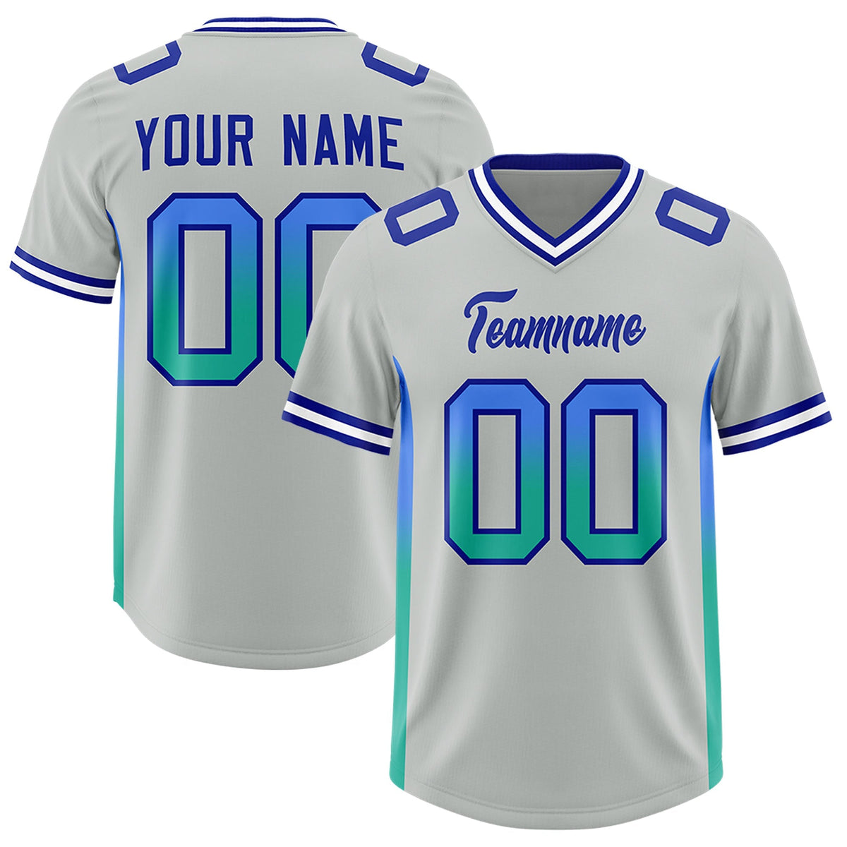 Custom Gray Powder Blue and Bright Green Sides Gradient Fashion Personalized Team American Football Jersey