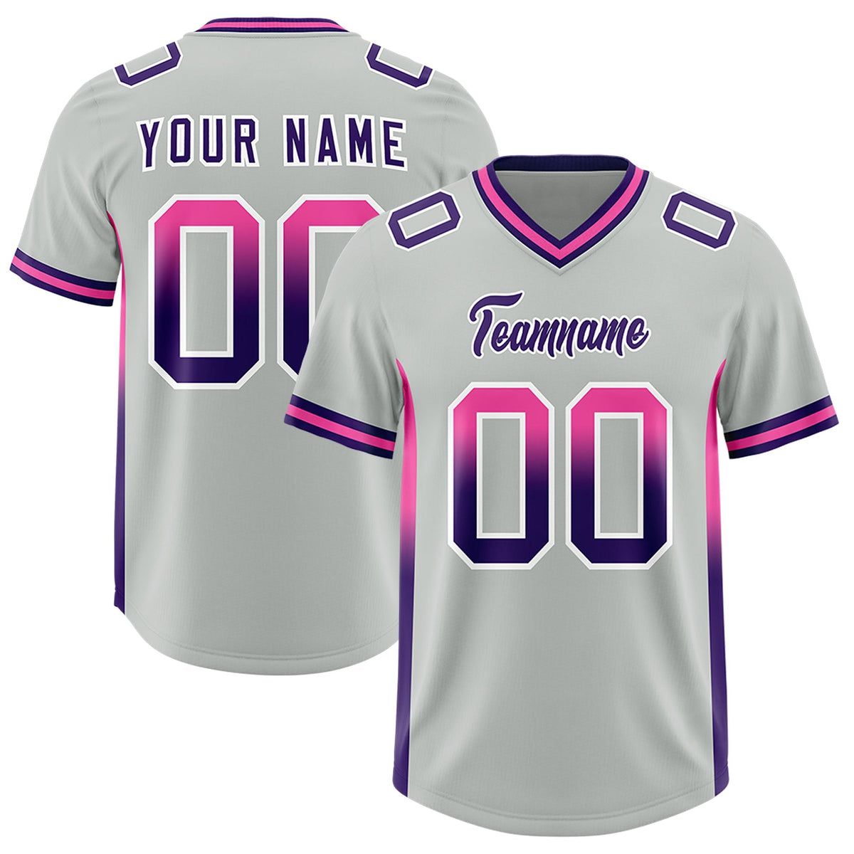 Custom Gray Pink and Purple Sides Gradient Fashion Personalized Team American Football Jersey