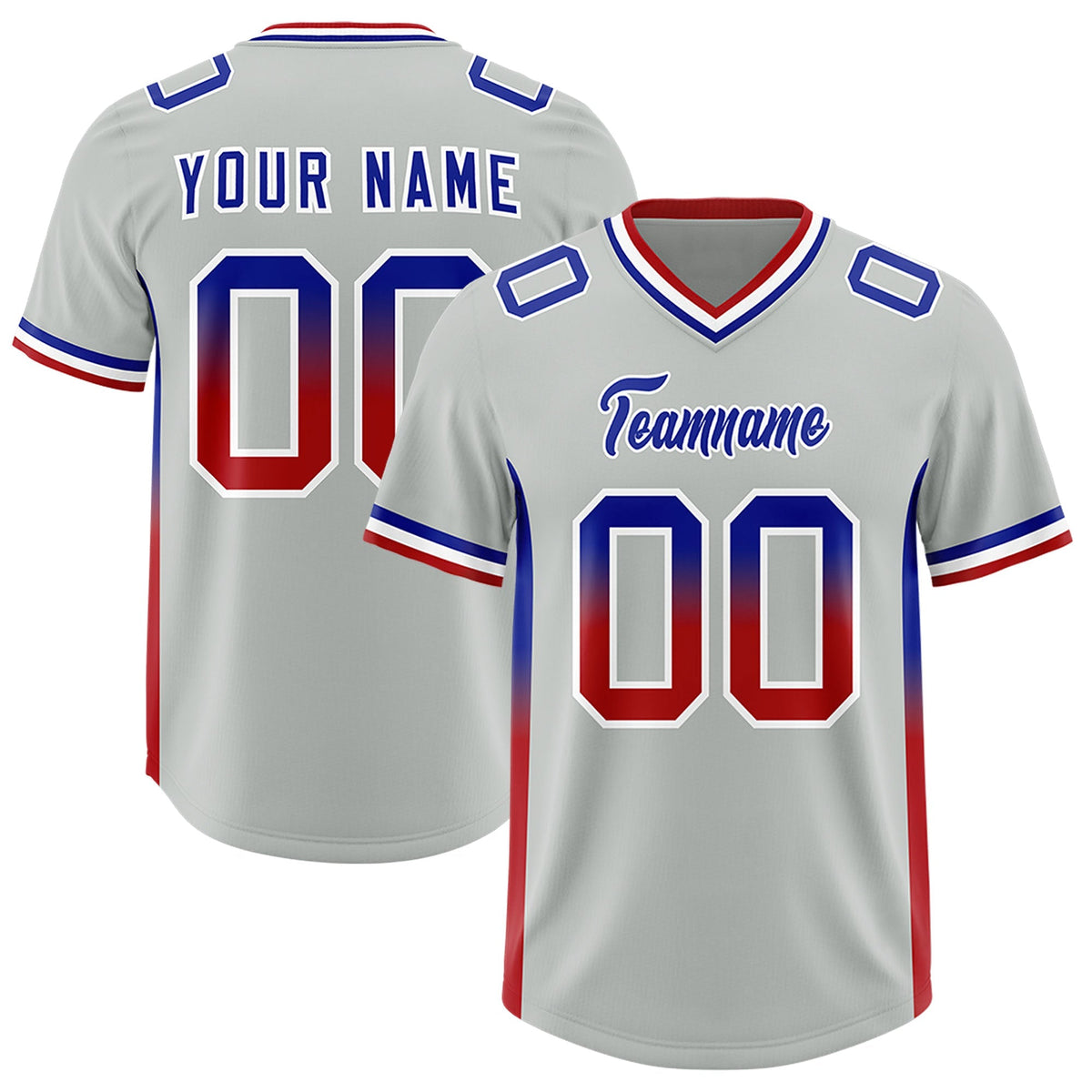 Custom Gray Royal and Red Sides Gradient Fashion Personalized Team American Football Jersey