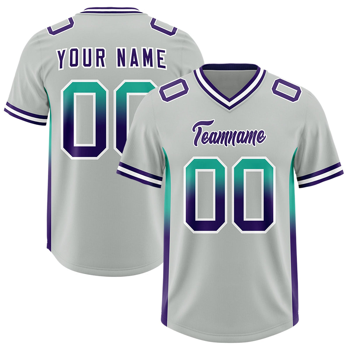 Custom Gray Bright Green and Purple Sides Gradient Fashion Personalized Team American Football Jersey