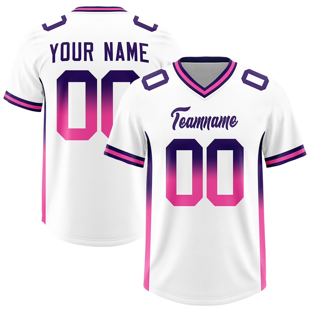 Custom White Purple and Pink Sides Gradient Fashion Personalized Team American Football Jersey