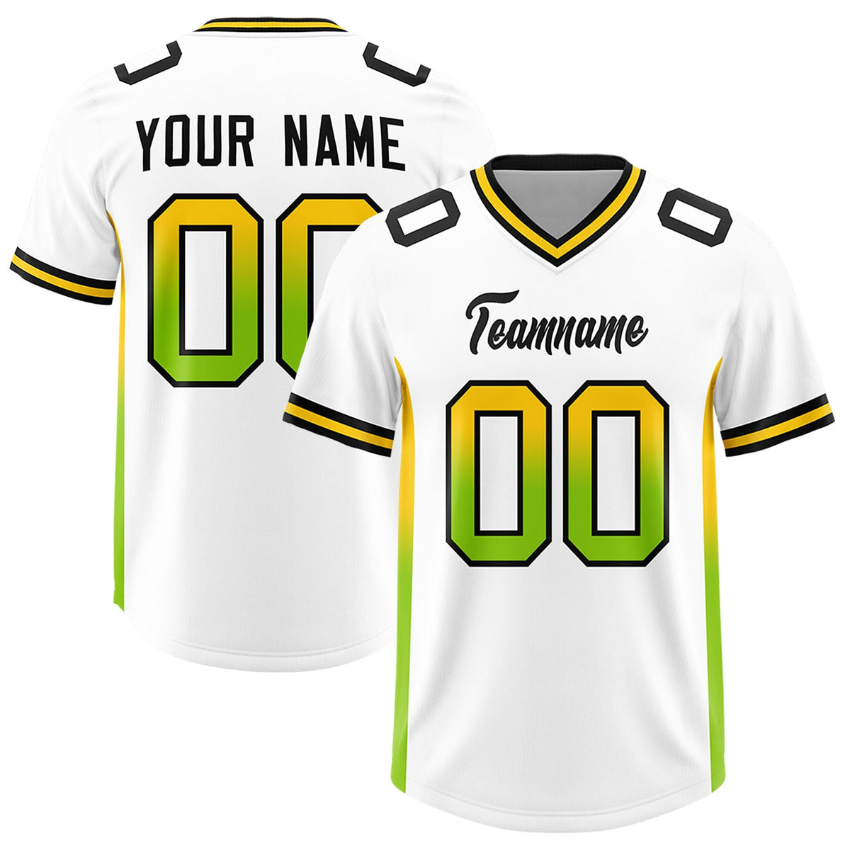 Custom White Gold Sides Gradient Fashion Personalized Team American Football Jersey