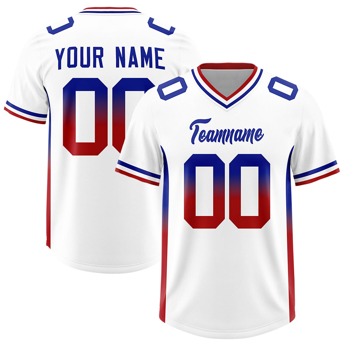 Custom White Royal and Red Sides Gradient Fashion Personalized Team American Football Jersey
