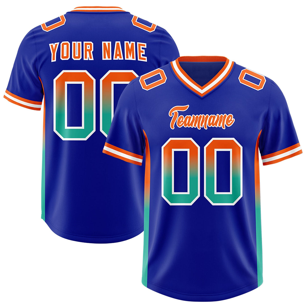 Custom Royal Orange and Bright Green Sides Gradient Fashion Personalized Team American Football Jersey