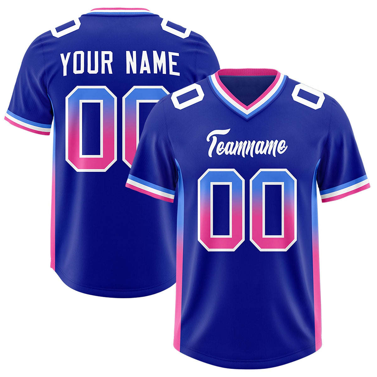 Custom Royal Powder Blue and Pink Sides Gradient Fashion Personalized Team American Football Jersey