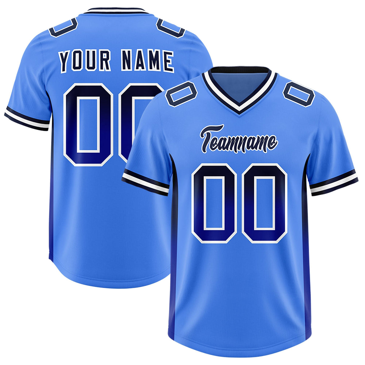Custom Powder Blue Navy and Royal Sides Gradient Fashion Personalized Team American Football Jersey