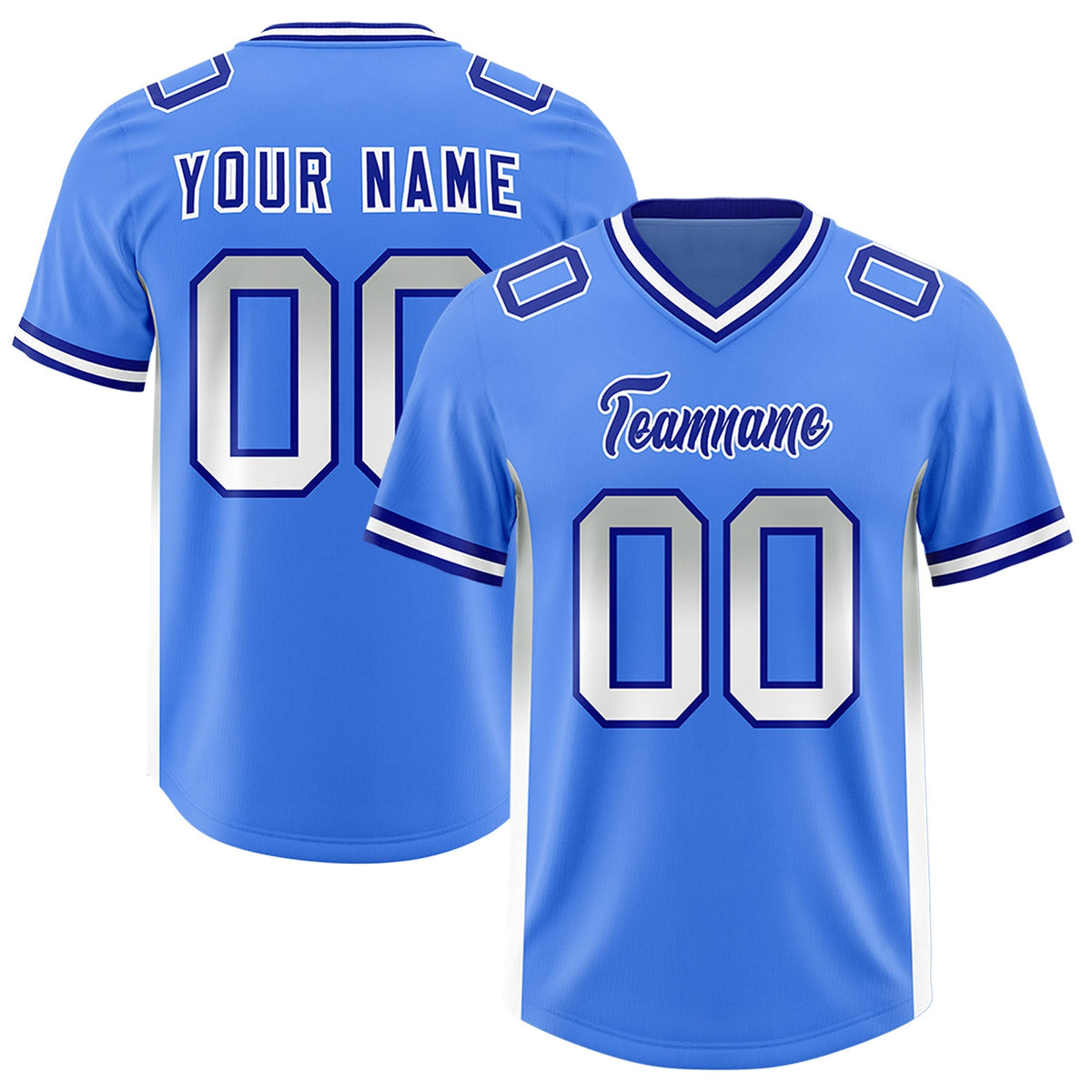 Custom Powder Blue Gray and White Sides Gradient Fashion Personalized Team American Football Jersey